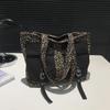 Leopard Print Canvas Zipper Casual Versatile Youth Shoulder Bags Hot Sale Large Capacity Sewing Line Bags for Women