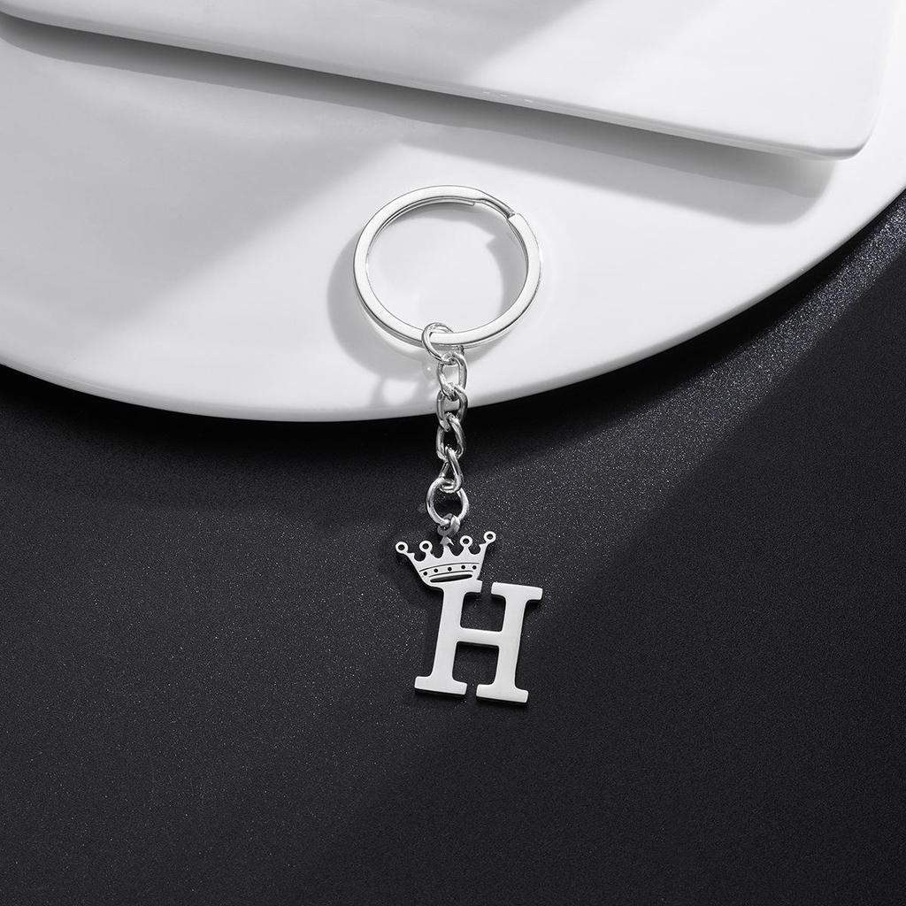 Stainless Steel Crown Letter Keychain Pendant, European Punk Style.