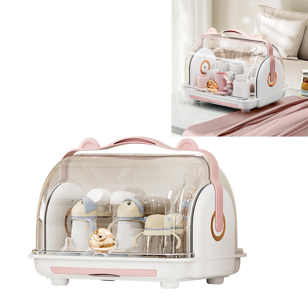 Baby Bottle Storage Box with Lid Dustproof Drying Rack Plastic Cabinet   for Toddler Tablewares
