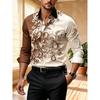 Men's Contrasting Baroque Printed Long Sleeved Shirt, Slim Fit Collar Shirt, European and American Party Trend Men's Top
