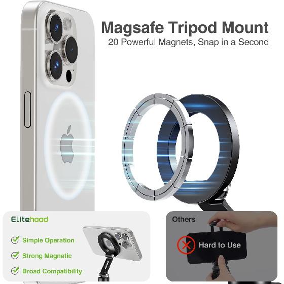 elitehood Magnetic Phone Tripod Mount for Magsafe, iPhone Camera Mount