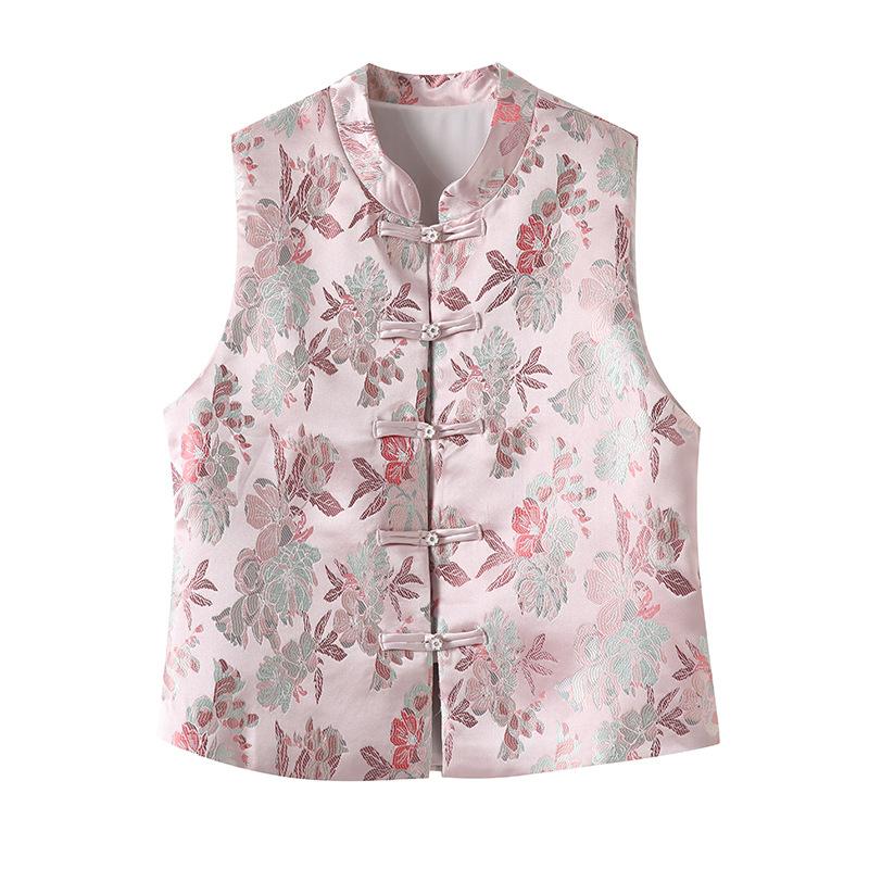 

Ретро жилет с пряжкой 2025 ранняя весна высококлассный темперамент стойка воротник жилет жилет XXXL [Recommended 138-75kg]