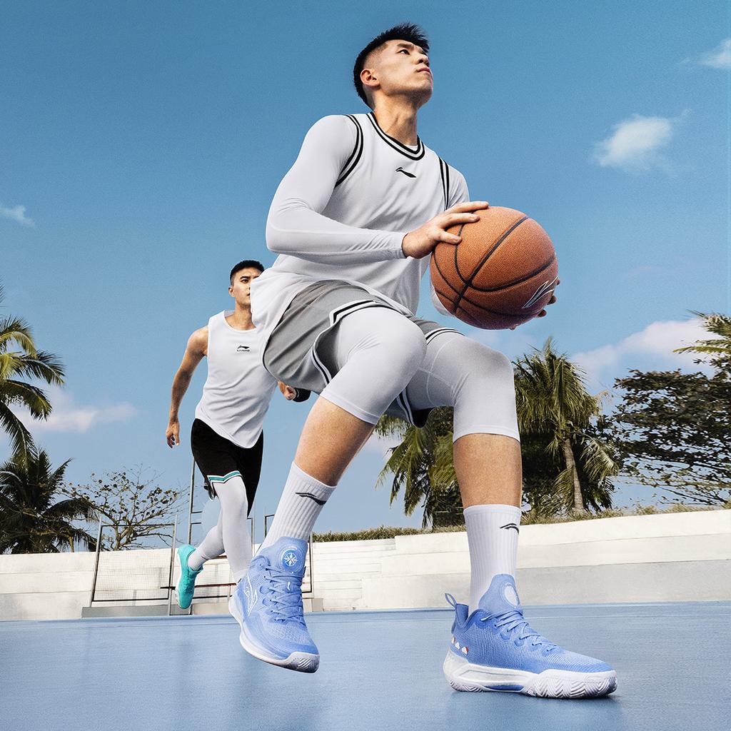 Li Ning Liren 3 V2 Blue Sky Cushioning Slip Resistant Abrasion Resistant Low top Basketball Shoes Men's Snow Blue ABAT057-12