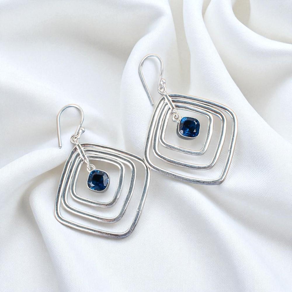 London Blue Topaz Gemstone 925 Sterling Silver Jewelry Drop/Dangle Earrings2.44" EE-71-8