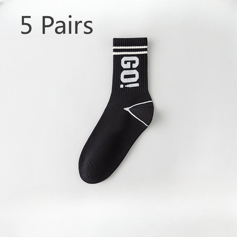 5 Pairs of Boys Spring Summer Trend Letters Deodorizing Running Sports Student Cotton Socks