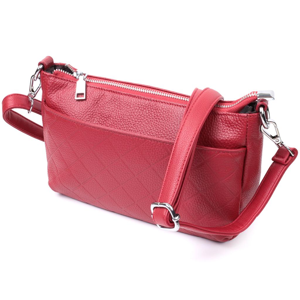 Damenhandtasche mittlerer Größe mit drei Fächern aus echtem Leder VINTAGE Bag 22803 Rot