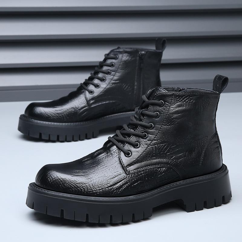 Martin Boots Herren Samt High-Top Lokomotivschuhe Workwear Lederstiefel Winter Erhöhend Dicksohlige Mittelhohe Baumwollstiefel