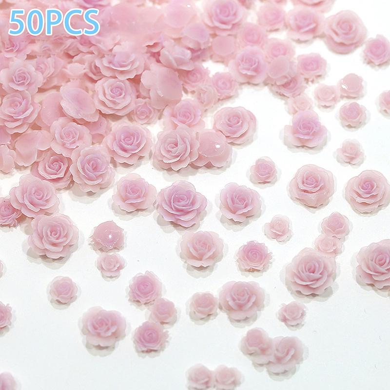 

50 шт. Милі смоляні міні 3D фіолетові троянди, стрази для нігтів, блискітки, прикраси для манікюру та нейл-арту