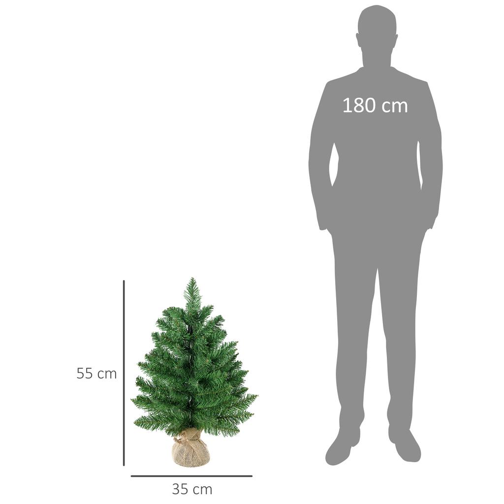 Mini Christmas Tree 55cm with 50 Thick Branches and Realistic Needles In PVC, Base In Cement and Jute