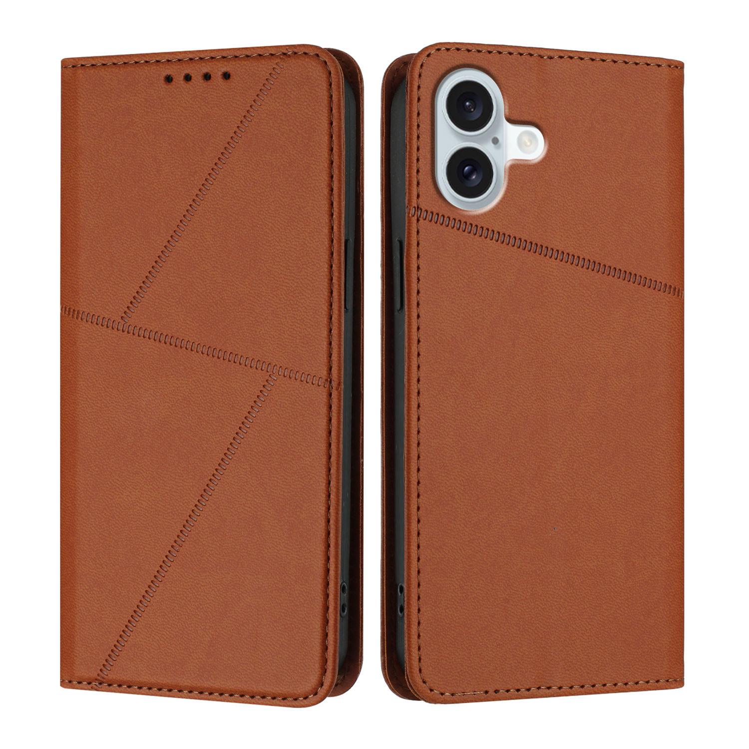 

For iPhone 16 Plus Wallet Case Magnetic Closure Leather Flip Phone Cover with Stand Coffee