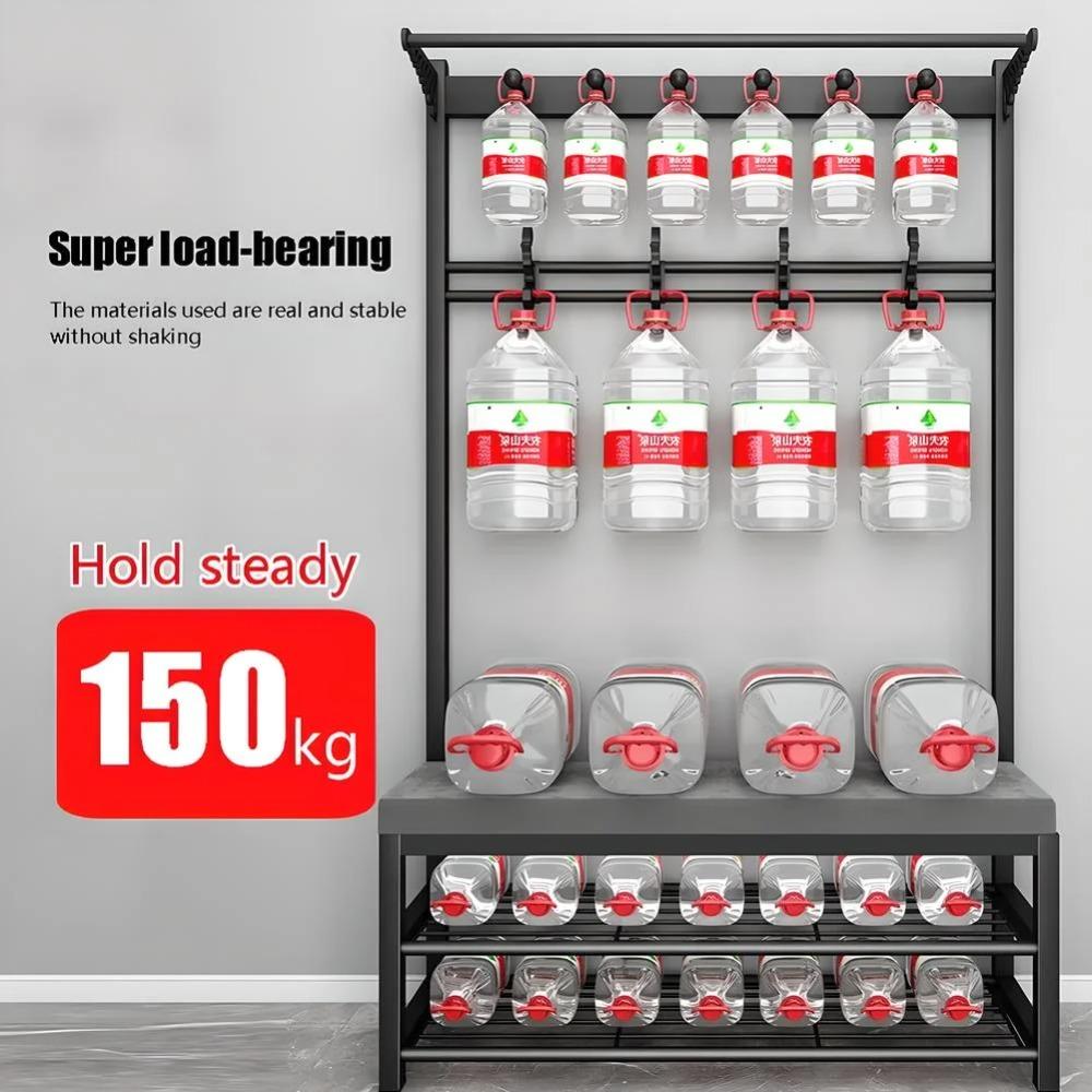 4-in-1 Coat Rack with Bench, Industrial Entryway Hall Tree with 2 Tier Shoe Rack,Black