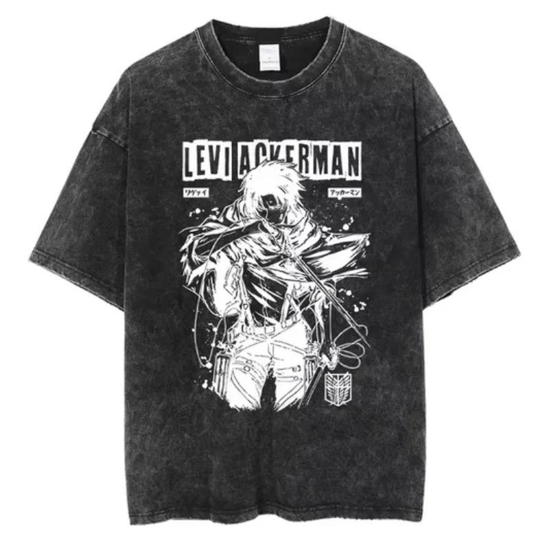 2026 Attack on Titan Anime T-shirt Lavata Retrò Uomo e Donna Abbigliamento Estivo Traspirante Top Harajuku Streetwear Maglietta Periferica