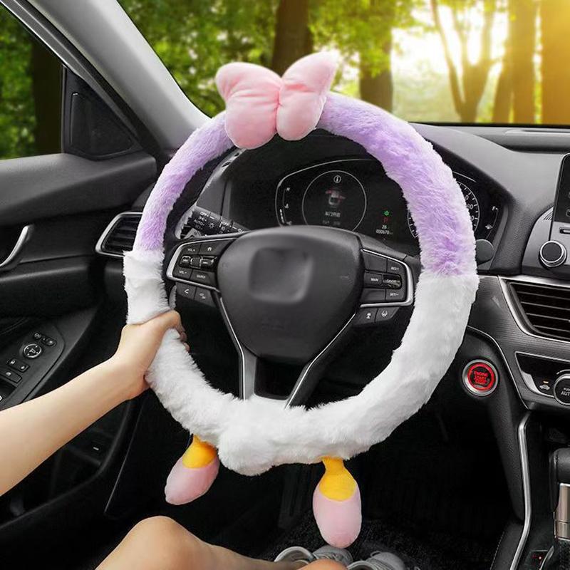 Plush steering wheel cover cartoon cute car steering wheel cover plush winter and autumn universal 38CM round ladies steering wh