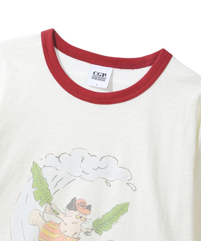CGP Turtle And Cat Ringer Short Sleeve T-Shirt - Cream
