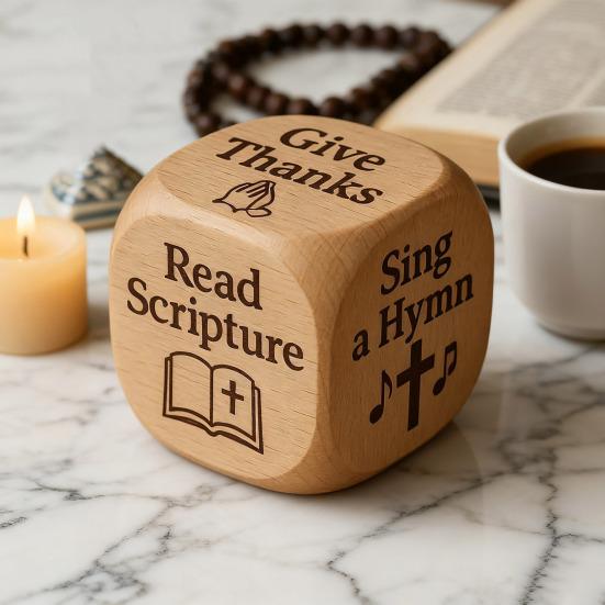 Christian Prayer Dice Handmade Wooden 6-Sided Decision Dice with Faith Engravings Religious Inspirational Dice