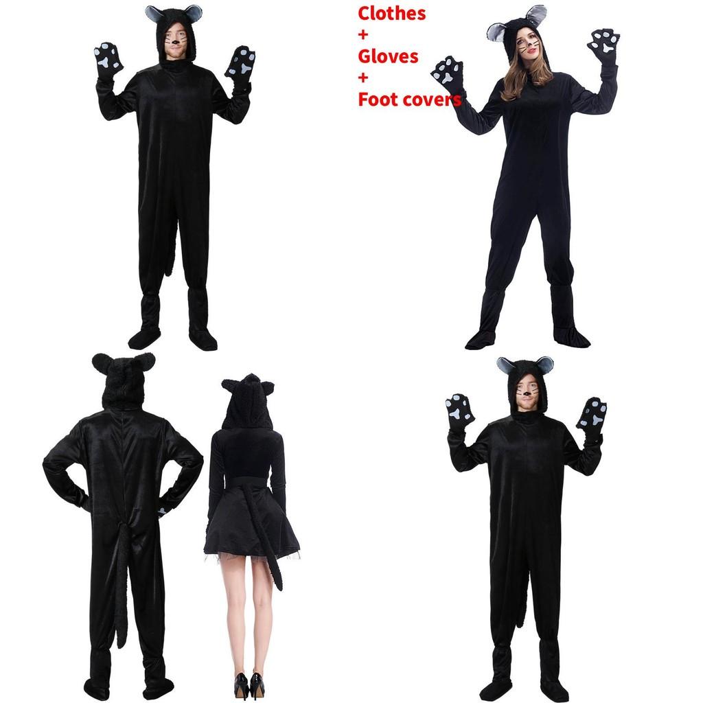 Animal Cosplay Costume For Adults Black Cat Onesie With Spandex Material For Halloween Events