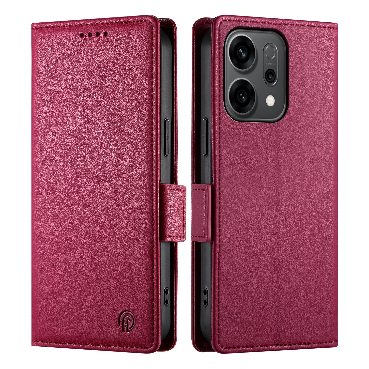 

Для Oppo Reno14 5G (Глобальний) Чохол-підставка зі штучної шкіри, гаманець, чохол для телефону Wine Red