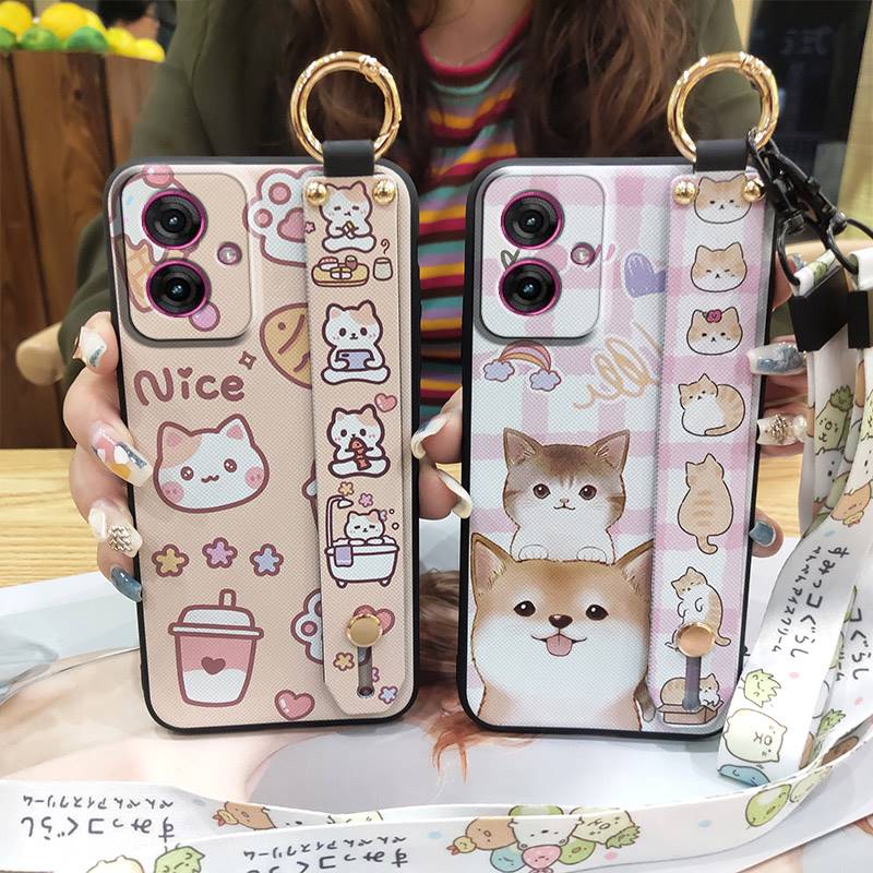 Cute Shockproof Phone Case For MOTO G55 5G Waterproof Soft Case Durable Back Cover Lanyard Anti-dust Silicone Kickstand
