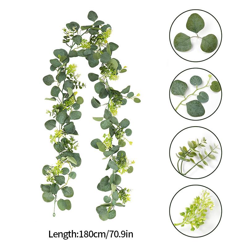 220Cm Artificial Garland Eucalyptus Hanging Plants Leaves Home Decor Fake Plants Vine Berries Garland Flower Wedding Party Decor