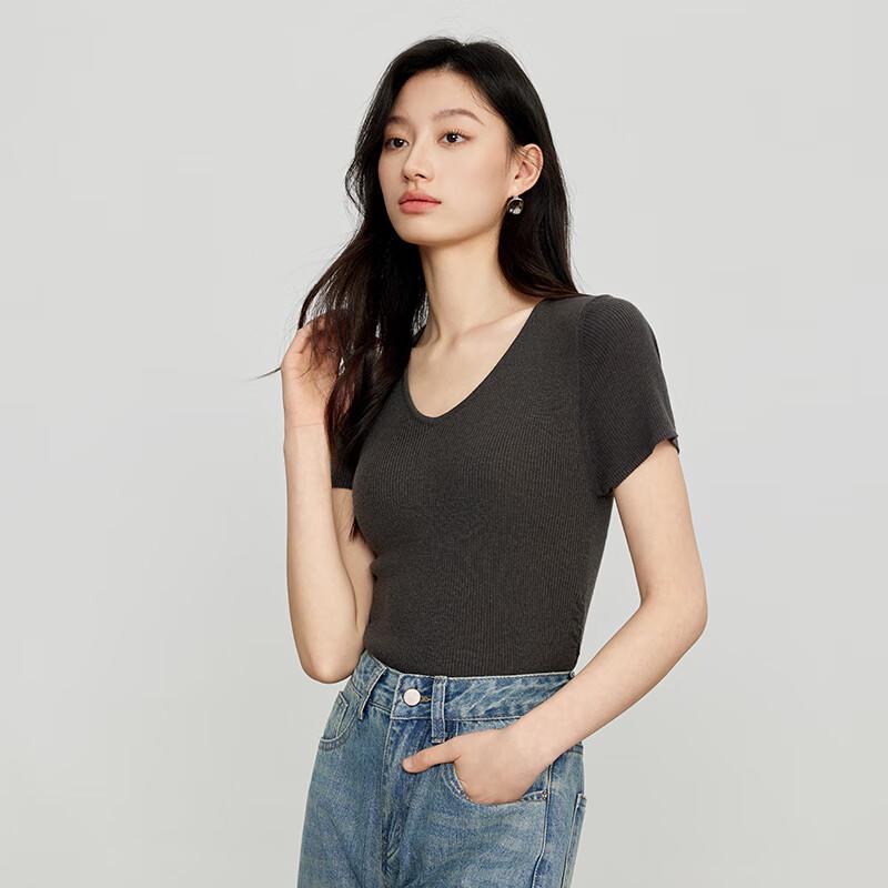 JOY SPEAKER 2025 Spring V-Neck Short Sleeve T-Shirt