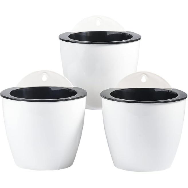 Sungmor Self Watering Wall Planter - Modern White & 3PC Pack & Mixed Size - Indoor Outdoor Vertical Flower Pot - Wall Mounted Window Hanging Pot -