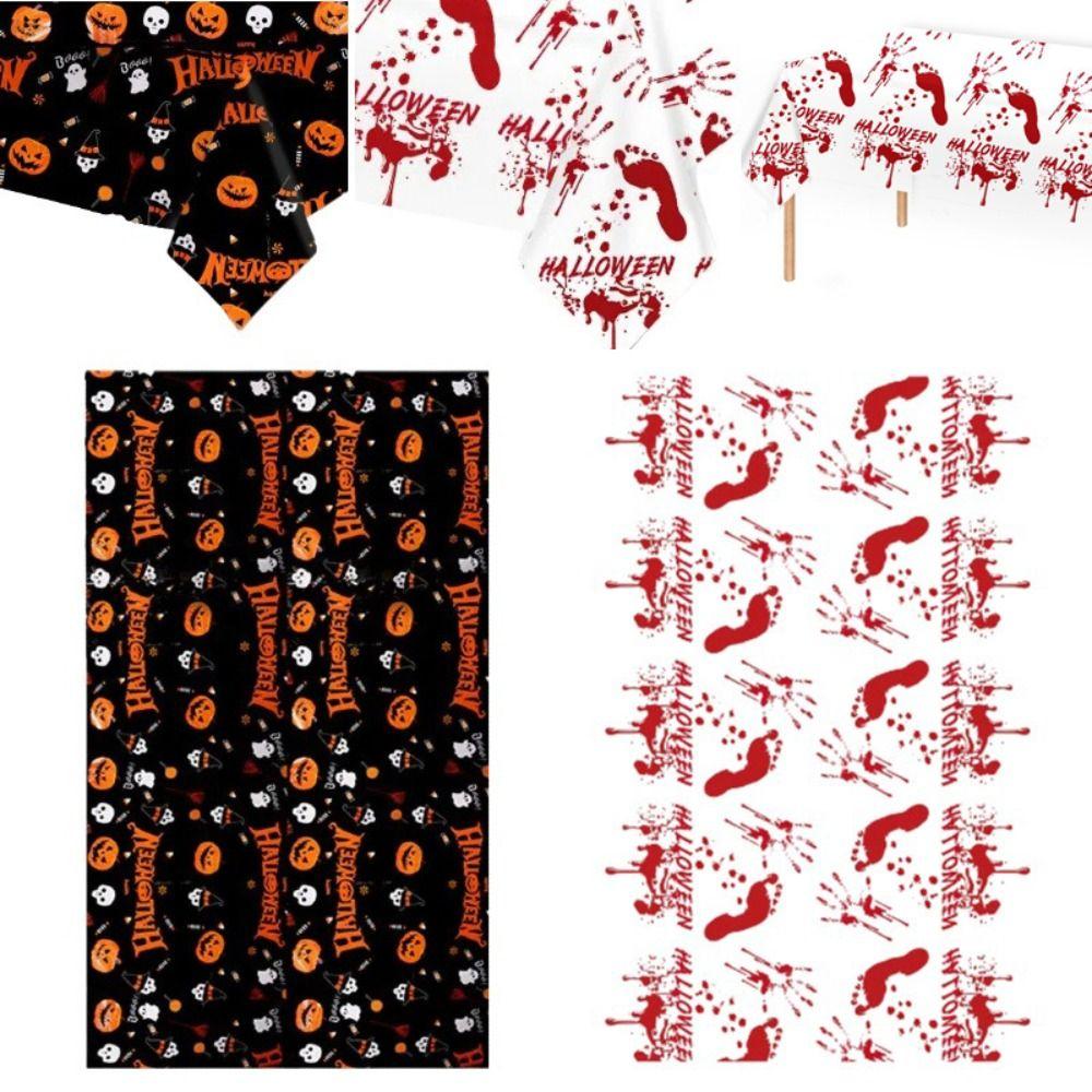 Plastic Halloween Tablecloth Bronzing Table Decoration Pumpkin Table Cover Pumpkin Ghost Haunted House Tablecover