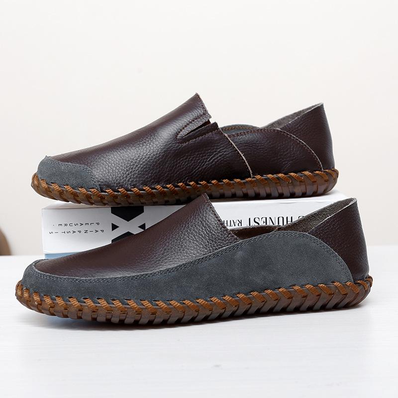 

2024 autumn new breathable casual leather shoes men s driving pedal Doudou shoes soft-soled leather handmade men s shoes 47 коричневий
