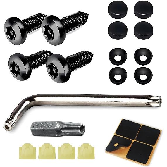 WZP 4 Set Anti Theft License Plate Screws Kit, Rustproof Stainless Steel Tamper Proof License Screw, M6 (1/4") Car Tag Plate Mounting Hardware,