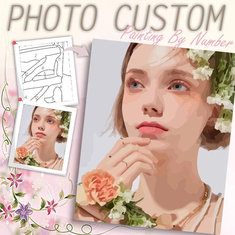 PhotoCustom Personalised Paint By Numbers Photo Custom DIY Oil Painting Picture Drawing Canvas Portrait Family Children Pets Photo