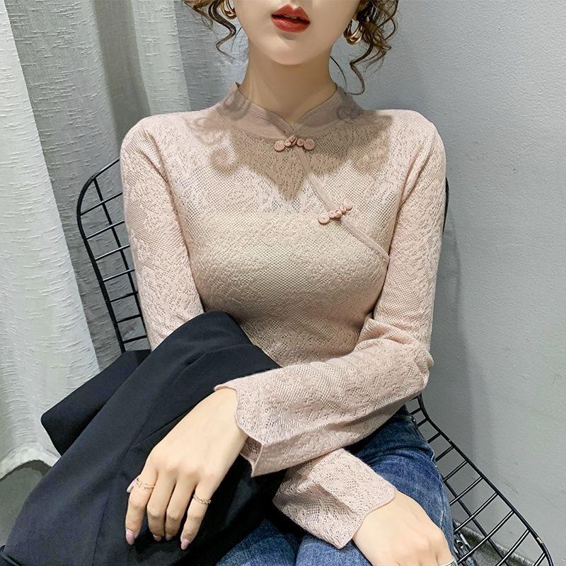 Women's Solid Color Button Cheongsam Collar Shirt - Versatile Autumn/Winter 2025 Fashion Top