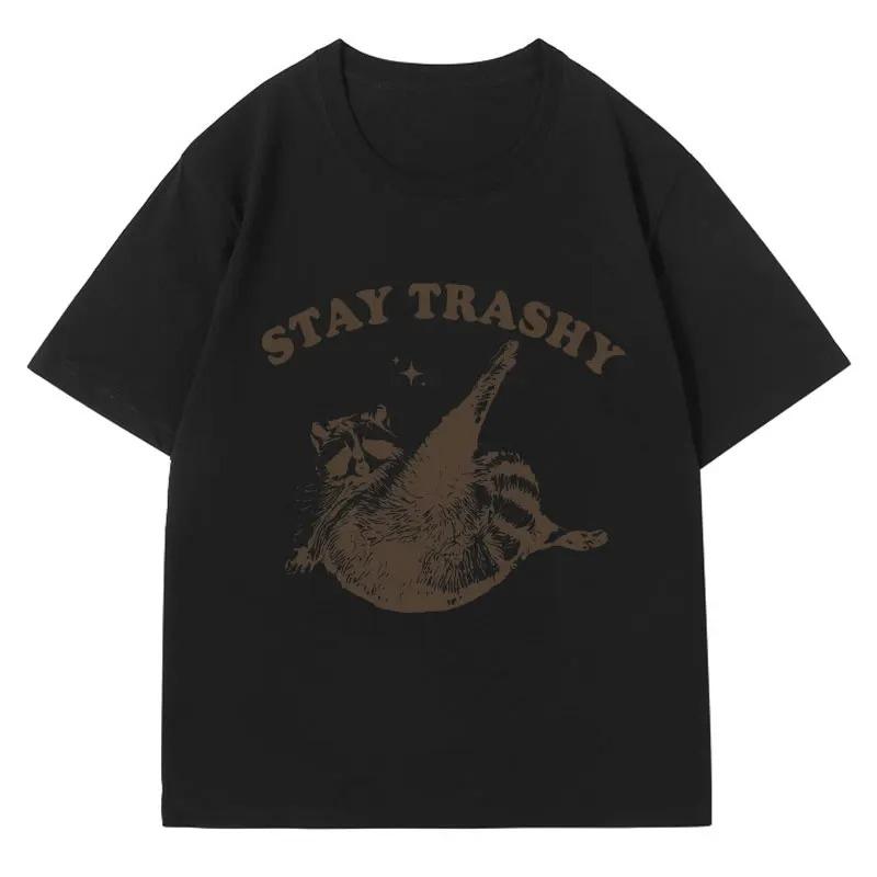 Vintage 9Os Funny Racoon T Shirt Y2k Clothes Boho Aesthetic Cute Stay Trashy Tshirt Funny Meme Short Sleeve Women Clothing Y2K S