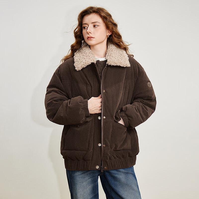 Chuyu Women's 2025 Winter Corduroy Down Jacket with Lambswool Collar