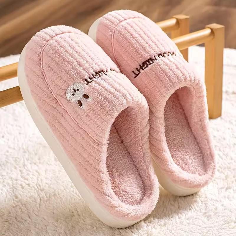 Cotton slippers men's winter home fleece indoor non-slip warm plush slippers women's winter models