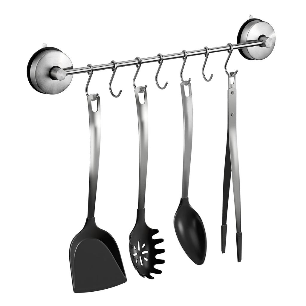 Poyway Kitchen Tool Stainless Super Strong Suction 7 Movable Bathroom Kitchen Storage Hooks, Steel, Cups, Hooks, &