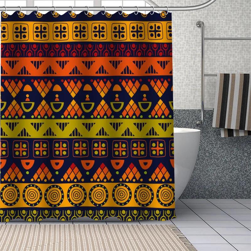 African Ethnic Flower Pattern Shower Curtains Geometry Bathroom Curtain Fabric Waterproof Polyester For Bathtub Decor With Hooks