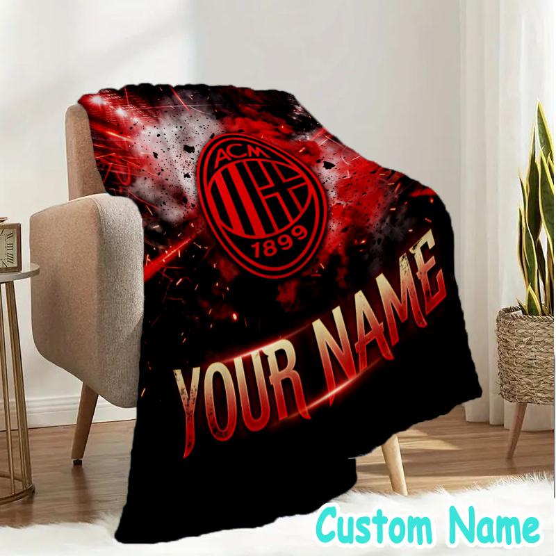 Custom Name Milan Logo Flannel Blanket Seasonal Universal Blanket For Indoor/outdoor, Perfect For Bedroom Sofa birthday gifts