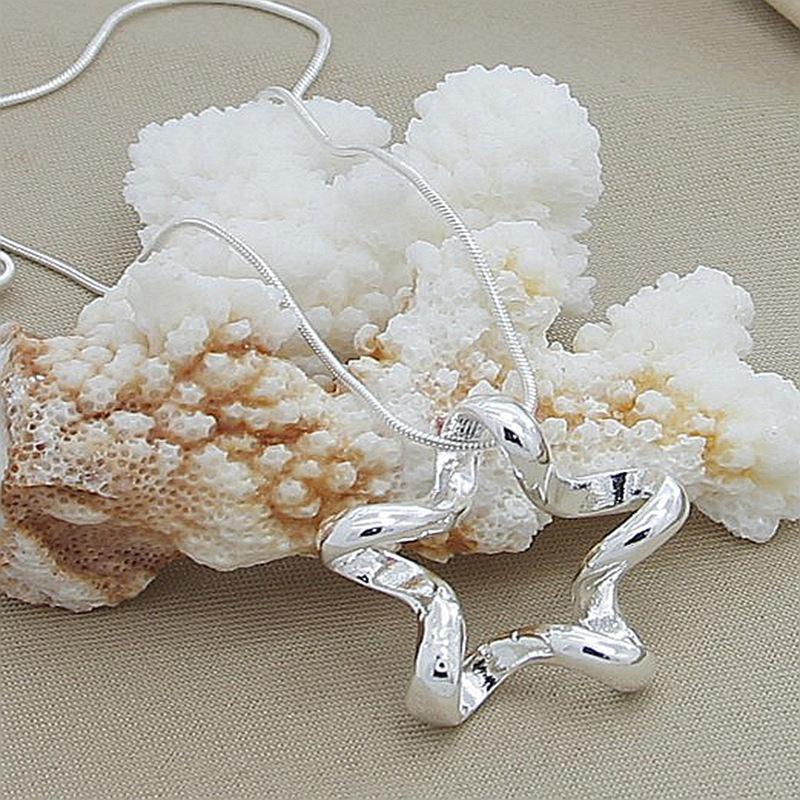 Jewelry Silver-plated Corrugated Five-pointed Star Starfish Pendant Snake Chain Necklace