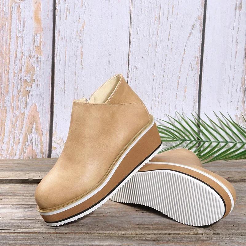 Fashion Ladies Platform Ankle Boots Fashion Autumn and Winter Solid Color Zipper Thick-soled Snow Boots Comfortable Outdoor Short Boots