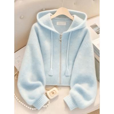 Cardigan à capuche zippé pour femme - Cardigan décontracté à manches longues avec design côtelé, pull tendance