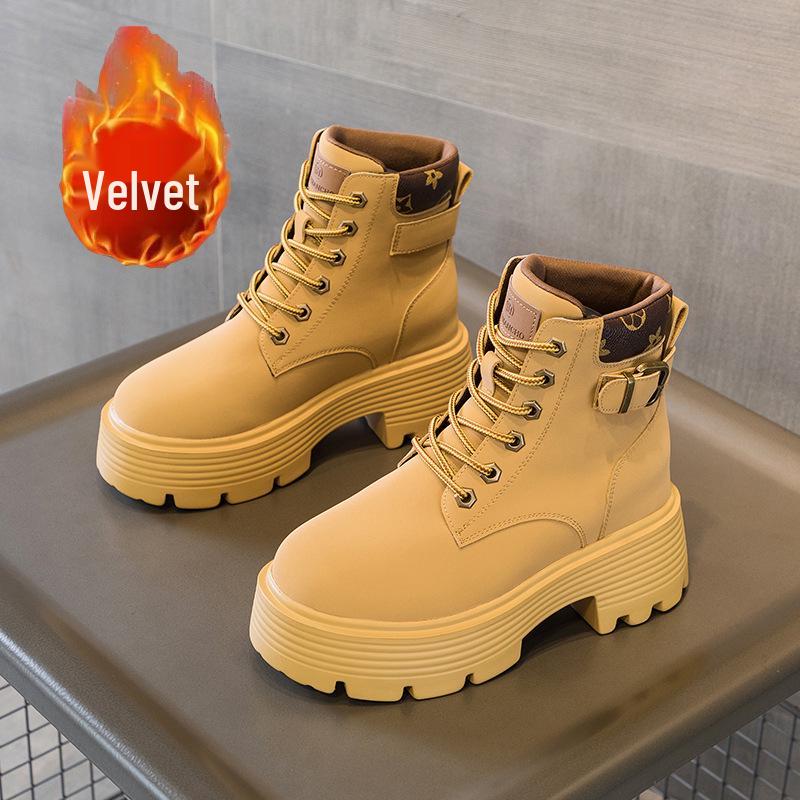 

Женские ботинки мартин 2024 года из натуральной кожи на шнуровке, на толстой подошве, с внутренней высотой 9 см, теплым хлопком, маленьких размеров 38