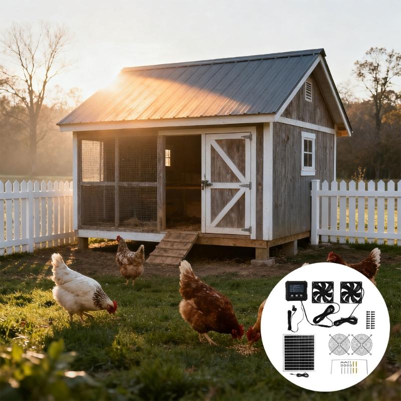 Solar Power Exhaust Fan Automatic Light Sensors Timer Mode Waterproof Cooling Fan For Coops Greenhouses Shed Ventilation