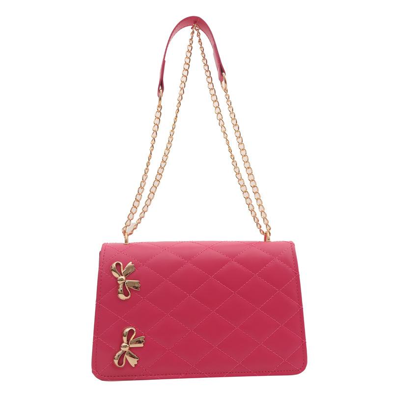 Fashion Rhombus Chain Bow Hardware Decoration Shoulder Women'S Crossbody Small Square Bag