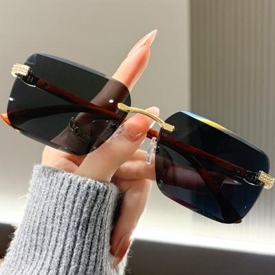 Modne bezramkowe okulary przeciwsłoneczne z panelami w kolorze oceanu, oprawkami imitującymi słoje drewna, retro, dla mężczyzn i kobiet