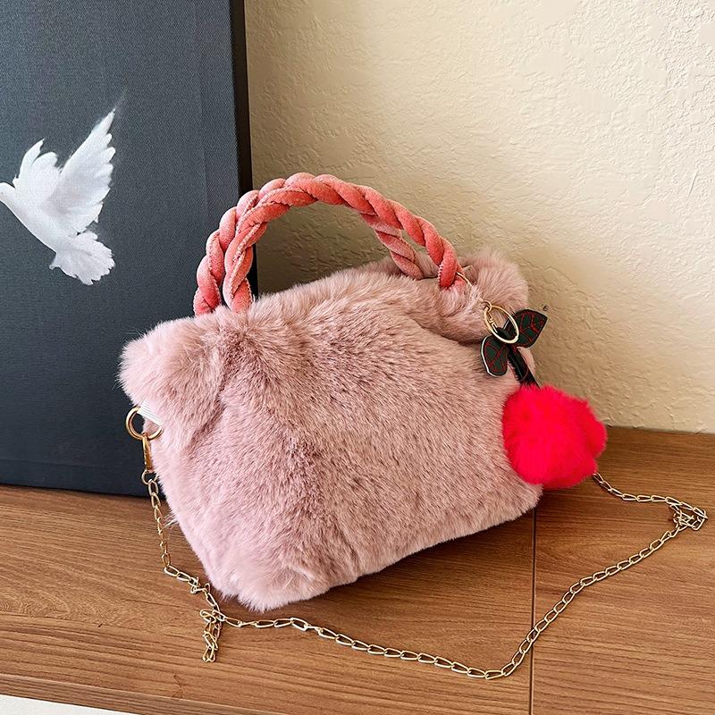 Cute Cherry Design Girl Plush Handbag Autumn New Mao Mao Women Shoulder Messenger Bag