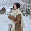 Korean Style Knitted Woolen Scarf for Women Winter New Solid Color White Student Long Warm Scarf High End