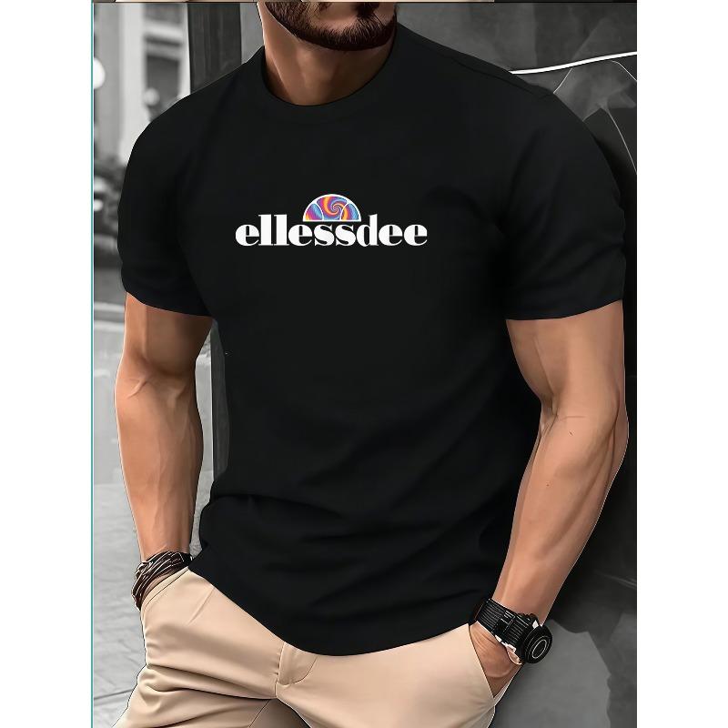 European sizes Ellessdee Vintage Streetwear T-Shirt for & - Royal Blue Suitable for Casual, Gym,, Training | Durable Logo Print Round Neck Tee S чёрный