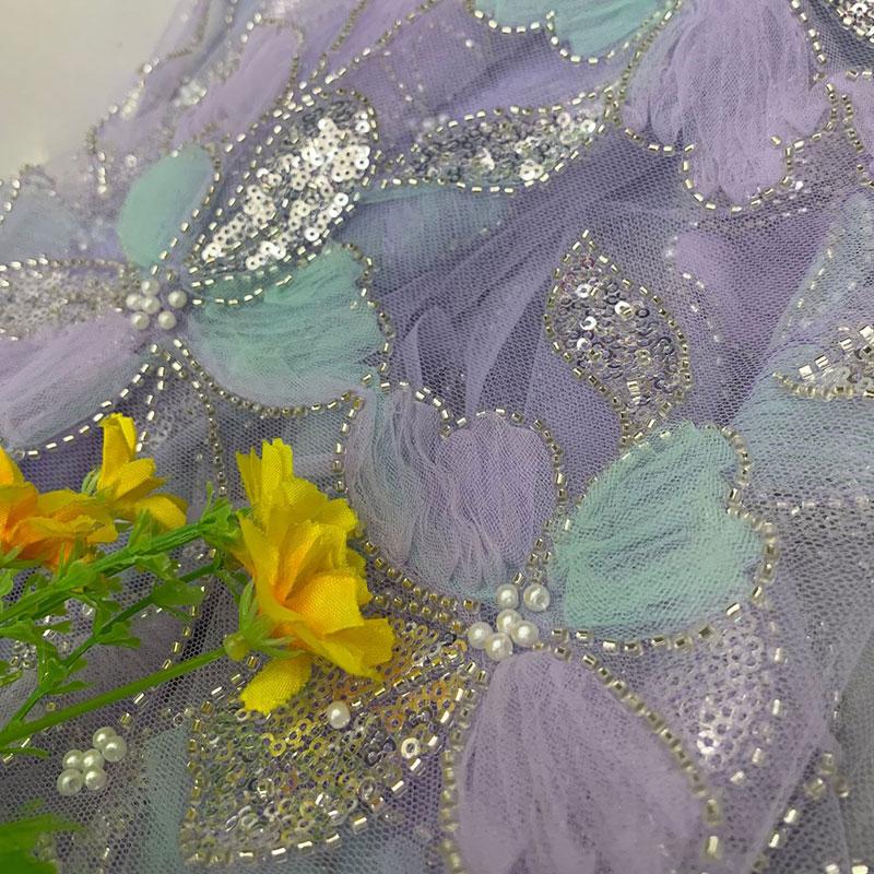 1 Yard Luxury Mesh Bead Tube Sequin Embroidery Fabric African Nigerian Tulle Fabric Diy Bridal Wedding Stage Evening Party Dress