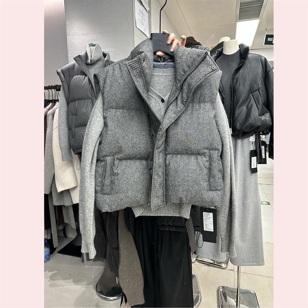 Women's Short Stand Collar Down Cotton Vest - Sleeveless Casual Outerwear Jacket