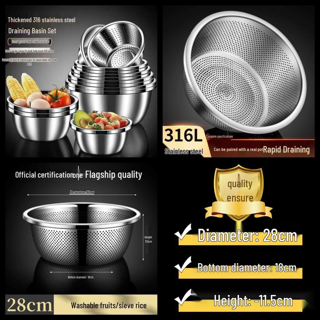 Bol Multiusage en Acier Inoxydable pour Mélanger, Laver, Cuisiner et Pétrir - Grand, Conception à Bord Roulé pour Usage en Cuisine