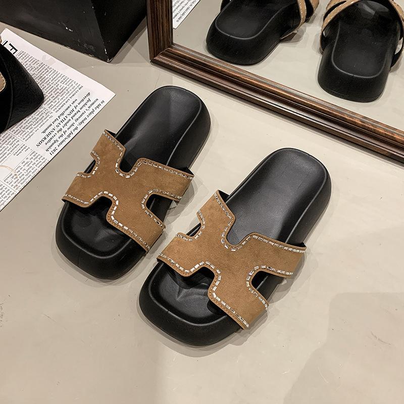 Thick-bottomed cool slippers women's summer new sparkling H-shaped fashionable thick-bottomed versatile open-toed sandals